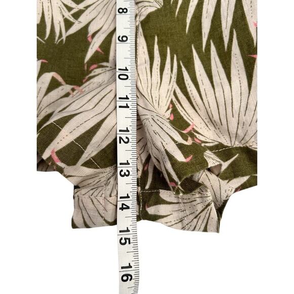 Tahari Shorts Womens Size L Tropical Palm Trees 100% Linen Belted Green Cream - Picture 8 of 10